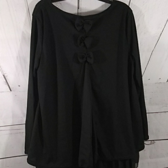 CL. Shang Black Ribbed Blouse, Three Bows. Ruffles - Picture 4 of 6
